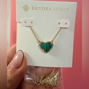Kendra Scott Ari Heart Pendant Necklace - Gold Green Malachite - NWT